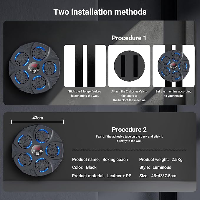 Music Boxing Machine, Bluetooth, Portable Electronic Music Boxing Machine with Boxing Gloves, Adult & Kids Training Equipment for Home, Gym, Office Fitness Workout