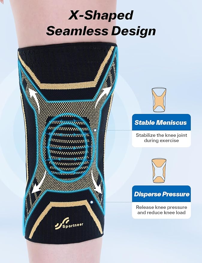 Copper Knee Brace for Men & Women - Knee Compression Sleeve with Side Stabilizers - Knee Support for Running, Hiking, Working, Basketball, Volleyball, Gym, Meniscus Tear, ACL, Arthritis Knee Pain Relief, A Pair (Black-Copper(a pair), X-Large(19"-22"))