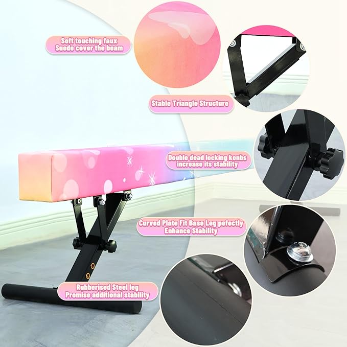Adjustable Balance Beam Gymnastics Beam 8 FT Adjustable Height Beams for Kids, High and Low Floor Beams,Gymnastics Equipment for Kids Adults Training at Home and Gym Center