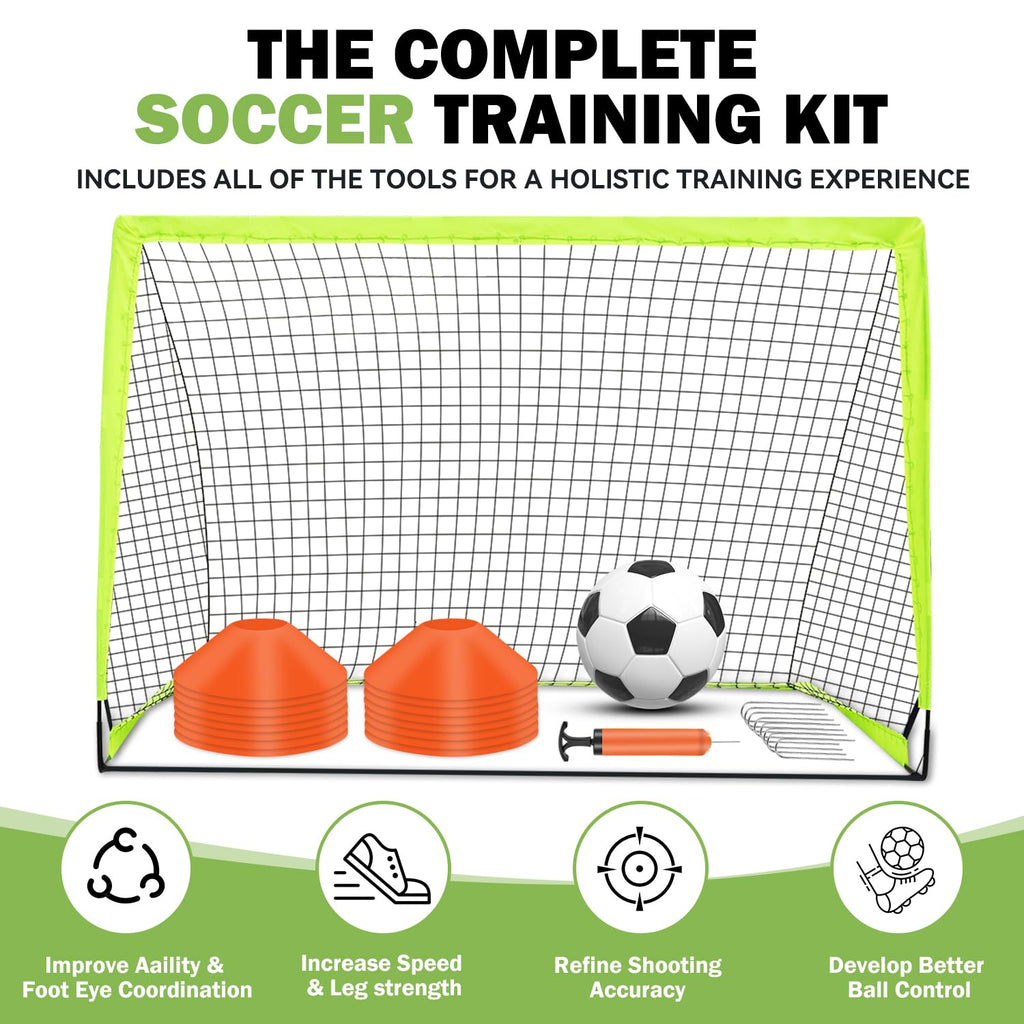 Fololicx Yellow Soccer Goals for Backyard,2 of 6x4ft Kids Soccer Net Training Equipment,Portable Pop Up Toddler Soccer Goal with Soccer Ball,Scoring Target Cloth, and Cones - Fun Youth Outdoor Games