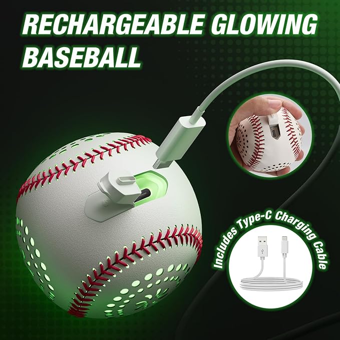 Light up Baseball with LED Rechargeable, 9 Lighting Modes Glow in The Dark Baseball, Official Size Leather Weighted Baseballs for Day Night Indoor Outdoor, Sport Toys Games Gifts for Boys 8-12