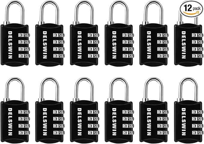 DELSWIN Combination-Padlock 4-Digit-Gym-Locker-Lock - 12 PCS Resettable Combo Lock for Toolbox School Employee Locker Weatherproof Travel Locks for Luggage Backpack Gate Shed
