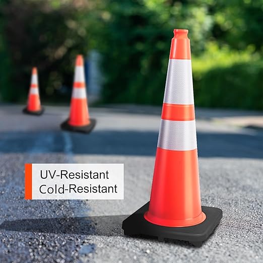(6 Pack) BESEA 28” inch Traffic Safety Cones Orange Road Parking Cones Heavy Duty Construction Cone Structurally Stable for Traffic Control at Public Place