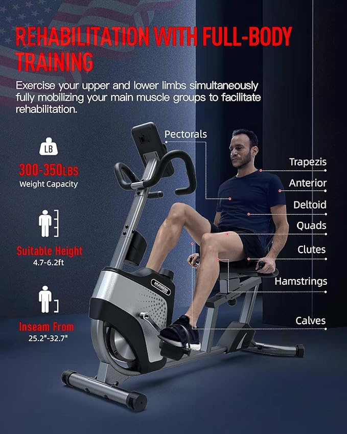 HARISON Magnetic Recumbent Exercise Bike, Recumbent bikes for Adult and Seniors, Recumbent Exercise bike for Home 350 lbs Capacity