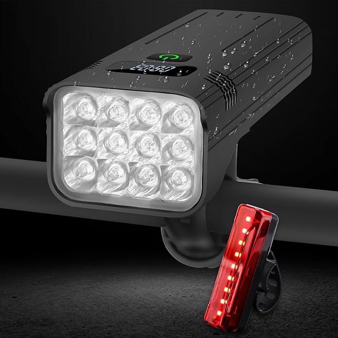 Bike Lights,Bike Light for Night Riding,10000Lumen LED Bike Headlight,Rechargeable Bike Headlight,Bright Bike Lights Front and Back with High Beam&Low Beam Light,Free Taillights