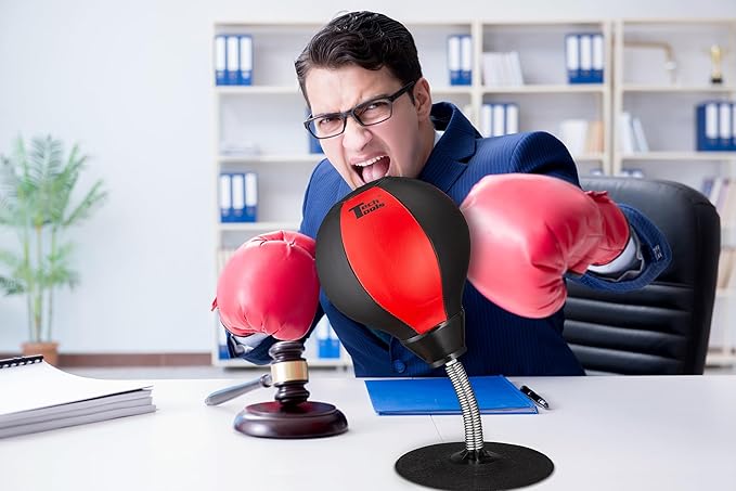 Tech Tools Stress Buster Desktop Punching Bag - Suctions to Your Desk, White Elephant Gifts for Coworker Men and Women, Heavy Duty Stress Relief Ball, Gag Gifts Funny Desk Accessories