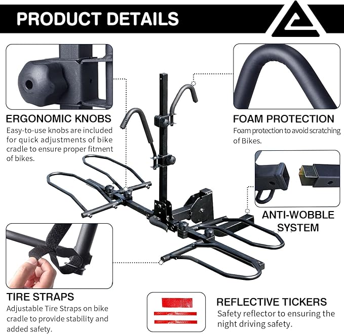 Leader Accessories 2-Bike Platform Style Hitch Mount Bike Rack, Tray Style Bicycle Carrier Racks Foldable Rack for Cars, Trucks, SUV and Minivans with 2" Hitch Receiver