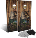 Slick Woody's Professional-Grade Cornhole Boards - 4'x2' Solid Wood Regulation Woodgrain Flag Bean Bag Toss Game with 8 Resin Filled Bags