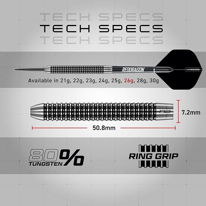 RED DRAGON Pegasus Professional Tungsten Steeltip Darts Set Available in 21, 23, 24, 25, 26, 28, 30 Gram with Flights, Stems (Shafts) and Wallet