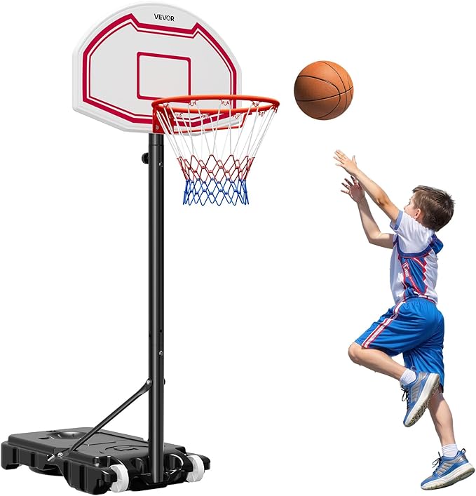 VEVOR Basketball Hoop/Rim, Adjustable Height Portable Backboard Court, Basketball Goal, Mobile Stand with Wheels Weighted Base, Youth&Adults, Outdoor/Indoor