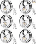 70MM Discus Padlock with Same 3 Brass Keys,304 Stainless Steel Disc Lock with Brass Gallows to Prevent Rusting,Thick Sturdy Hook to Prevent Picking.6 Pack-XZJYYF