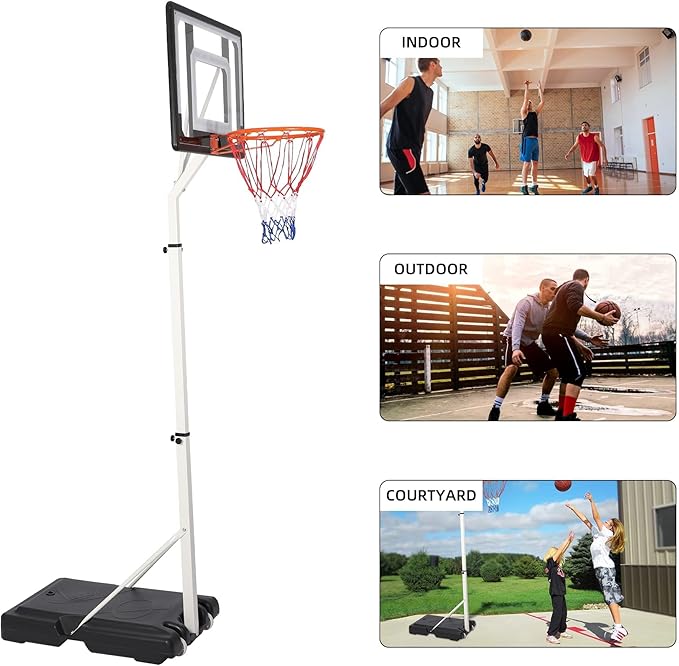 Basketball Hoop for Kids, Grow with Kids, Adjustable Height 5Ft – 6.8Ft/6.9Ft -8.5Ft, Basketball Portable Hoops & Goals, w/Wheels Indoor Outdoor Basketball Goal, Stable Construction