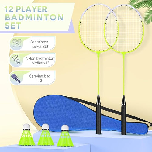 12 Pack Badminton Rackets Set Including Rackets, Nylon Shuttlecocks and Carry Bag for Outdoor Backyard Games Beginners
