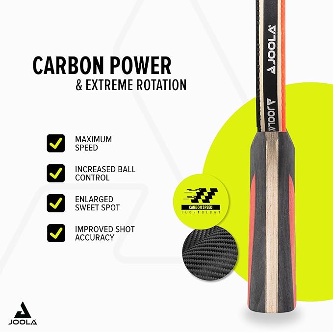 JOOLA Carbon Speed Ping Pong Paddle with Paddle Cover - Ergonomic Grip - ITTF Approved - Professional Ping Pong Paddles for Advanced Power & Speed - Table Tennis Racket - Black