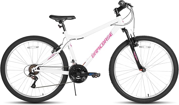 HILAND 26 Inch Womens and Mens Mountain Bike, 18 Speed Steel Frame Adult Bicycle, MTB Bikes with Suspension Fork, V Brake, Mountain Bicycle for Woman Man, Purple Green White