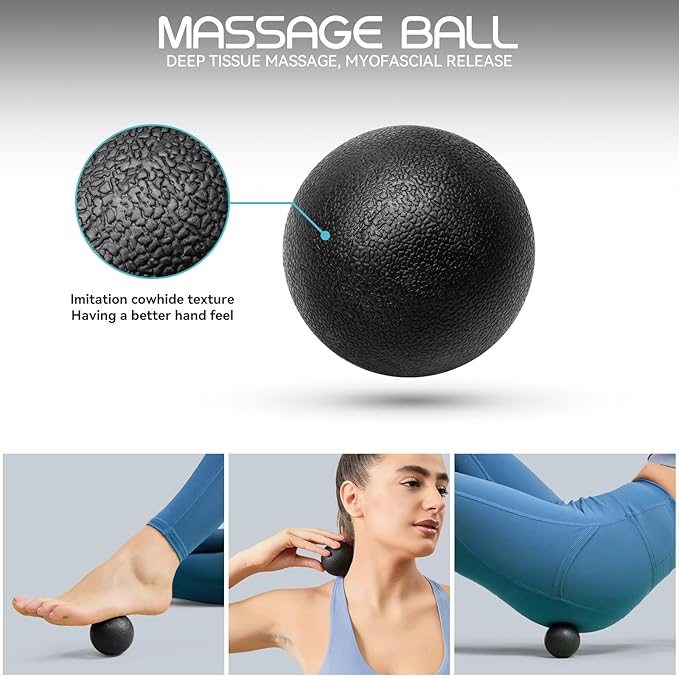 5 in 1 Foam Roller High Density Foam Roller Set for Deep Tissue Muscle Massage, 18" Trigger Point Fitness Exercise Massage Roller, Self-Myofascial Release for Whole Body (Black)