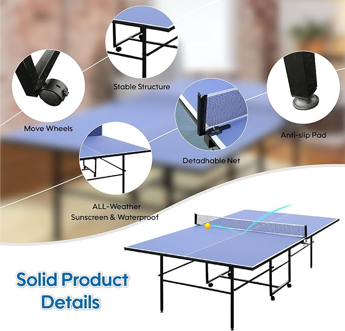 Foldable Ping Pong Table,Professional Table Tennis Table for Indoor/Outdoor with Net, 2 Table Tennis Paddles and 3 Balls Easy Assembly - Tournament Quality - Recreational to Tournament Level