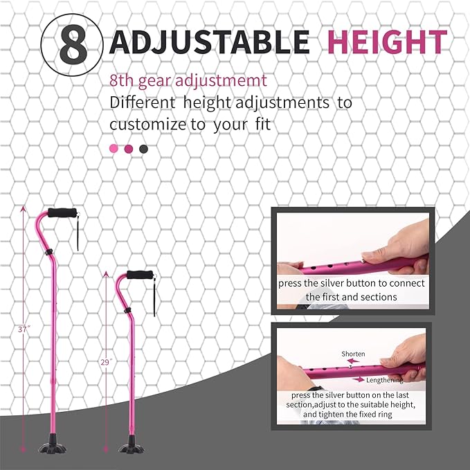 LIXIANG Walking Canes Stablize Women Quad Canes for Seniors & Adults Foldable Adjustable for Men & Women Heavy Duty Freestanding Cane for People with Leg Injuries 3 footings