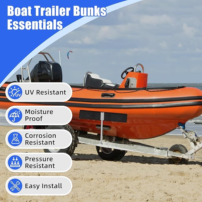 2 Pack Boat Trailer Bunks, Carpeted Bunk Boards, Black Marine Soft Carpet with Full Protection, Boat Trailer Guides for Various Boats, 2" x 4" x 24"