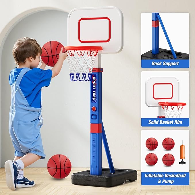 Toddler Basketball Hoop, 55" Height Adjustable Basketball Hoop for Kids 1-3 3-5, Kids Basketball Goal, Indoor Outdoor Sport Toys Christmas Birthday Gifts for Baby Boys Girls
