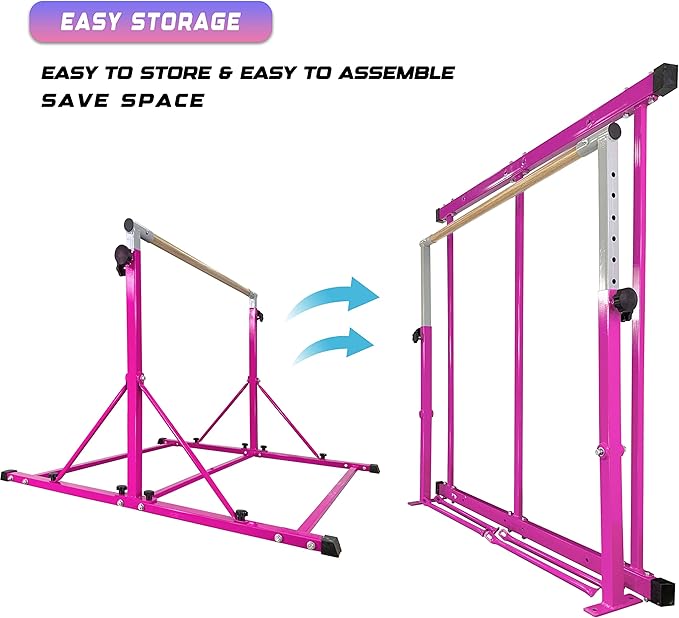 MARFULA Gymnastic Bar for Kid and Teenage Ages 3-25, 5 FT / 8 FT Base Length, 4 FT Width 5 FT Height, Gymnastic Kip Bar Horizontal Bar for Gymnast, Gymnastic Training Equipment for Home and Club Use
