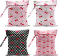 4 Pack Cute Polka Striped Cherry Bow Wet Bag Waterproof Washable Reusable Wet Dry Bag for Swimsuit Dirty Clothes Bathing Cloth Diaper Travel Beach Pool Yoga Gym Toiletries Travel Beach Essentials