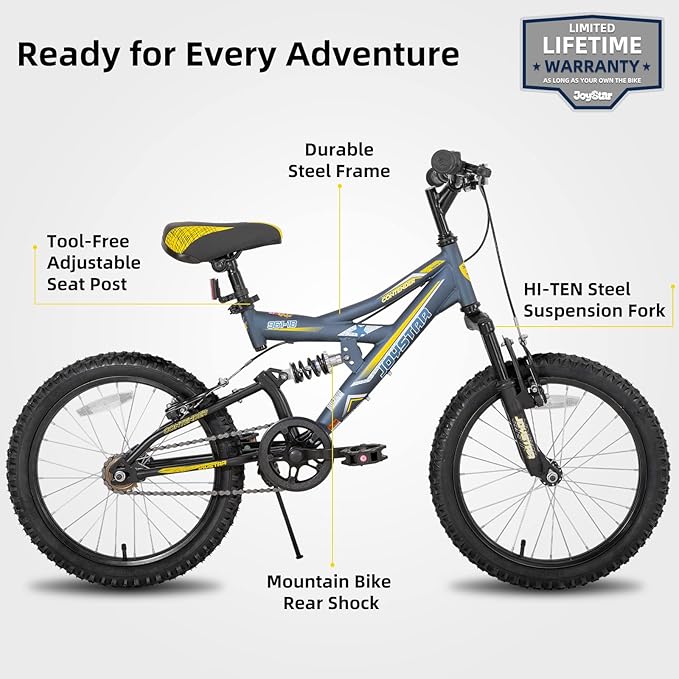 JOYSTAR 20 Inch Kids' Bike for Boys Girls Ages 7-13 Years Old, Dual-Suspension Kids Mountain Bike with Dual Handbrake & Kickstand, Multiple Colors