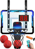 QDRAGON Indoor Basketball Hoop for Kids, Over The Door Mini Basketball Hoops with 7 LED Lighting, Basketball Toys Gifts for 5 6 7 8 9 10 11 12 Year Old Boys Girls Teens, Blue