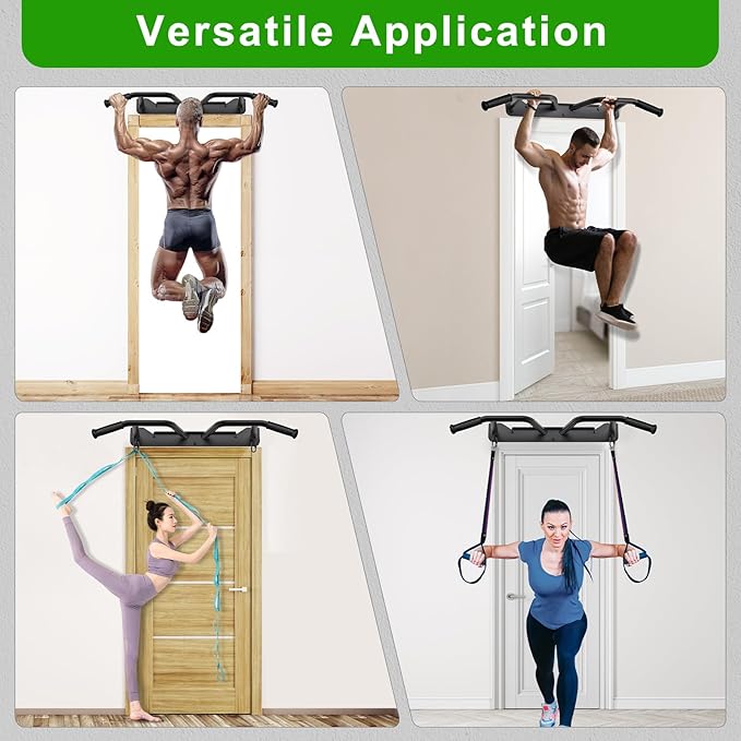 SELEWARE Heavy Duty Wall Mounted Doorway Pull Up Bar Multifunctional Joist Mount Chin Up Bar with Resistance Band Hooks & Ball Finger Training, Fully Welded Steel Construction Support to 600LBS