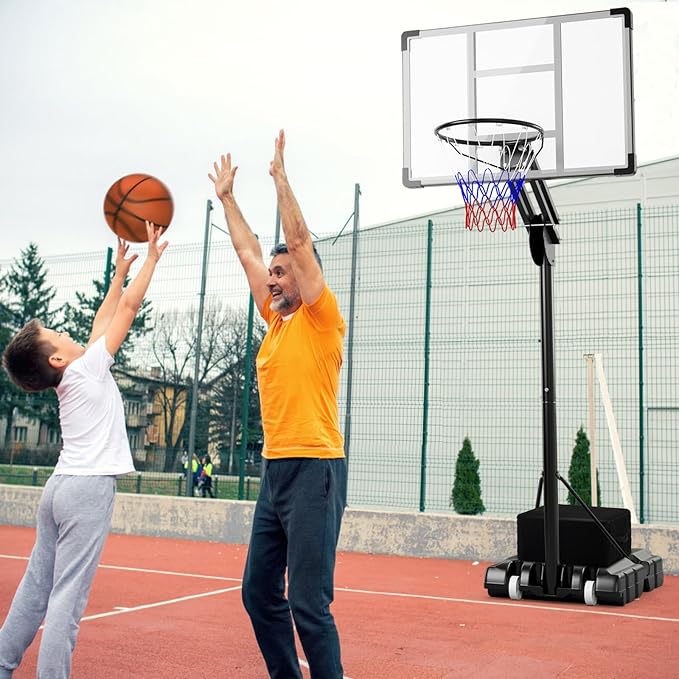 Goplus Basketball Hoop Outdoor, 4.9-10FT Height Adjustable Portable Basketball Stand System w/Shatterproof Backboard, 2 Wheels, Fillable Base, Free Weight Bag, Basketball Goal for Teens Youth Adults