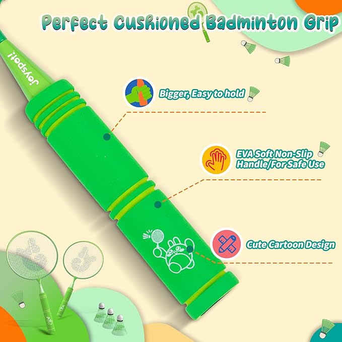 JOY SPOT! Kids Badminton Rackets Set with Soft Grip, Oversize & Lightweight Shuttlecocks Racquet with Carry Bag for Children Youth, 2 Player Sport Game for Indoor Outdoor Backyard