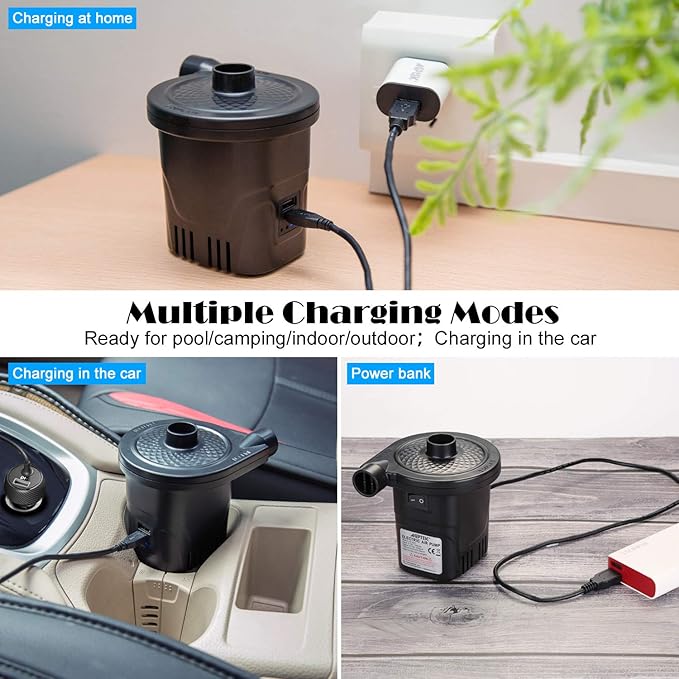 AGPTEK Rechargeable Air Pump, Electric Air Pump 4000mAh Battery Quick-Fill Inflator & Deflator with 3 Nozzles, Lightweight & Portable Perfect for Air Beds, Air Mattresses, Pool Toys & Inflatable