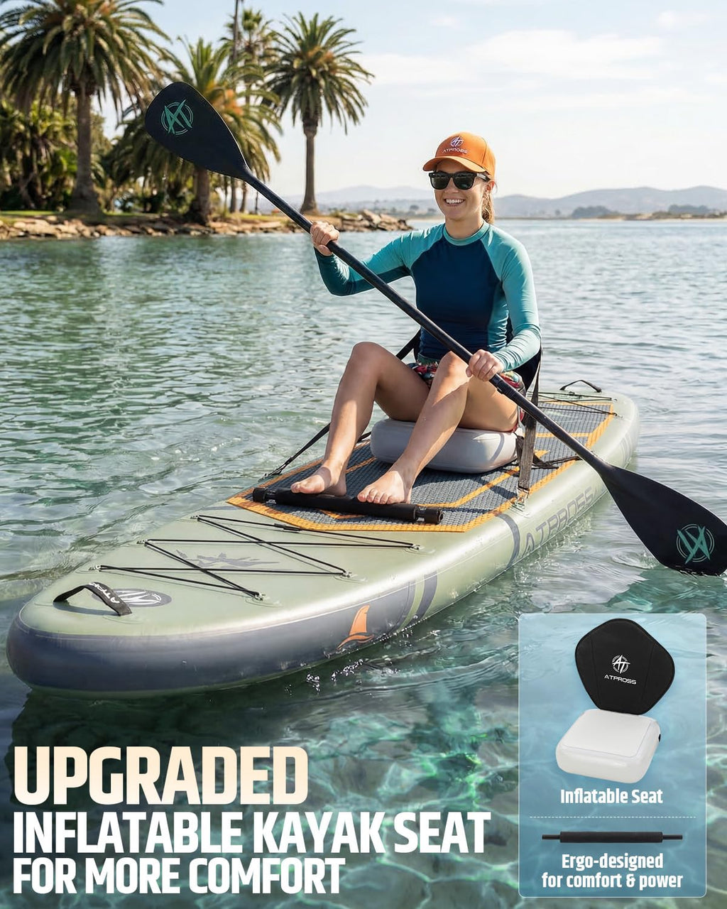 ATPROSS 12'x36 Inflatable Stand Up Paddle Board with Seat, 500lbs Wide SUP