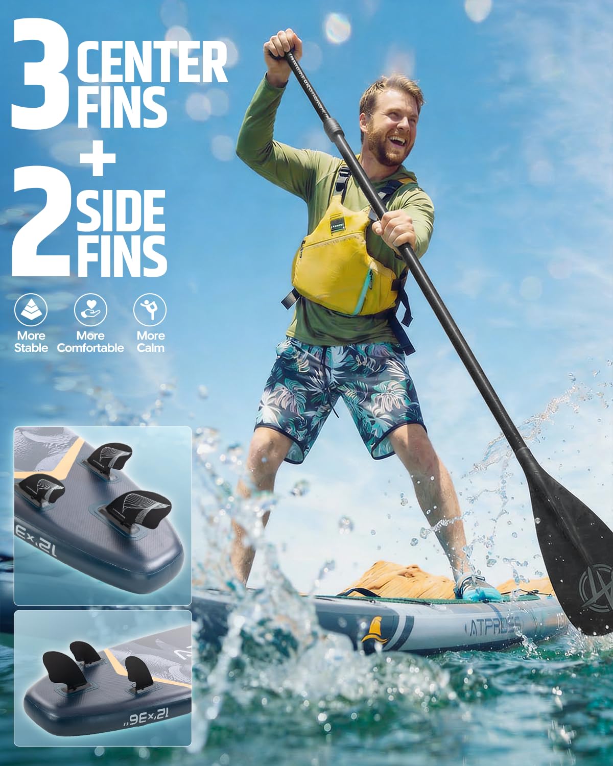 ATPROSS 12'x36 Inflatable Stand Up Paddle Board with Seat, 500lbs Wide SUP