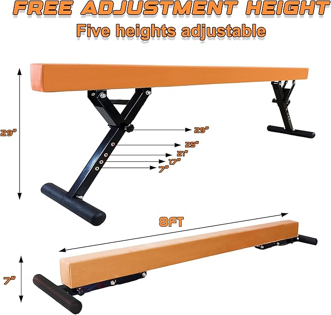 Adjustable Balance Beam Gymnastics Beam 8 FT Adjustable Height Beams for Kids, High and Low Floor Beams,Gymnastics Equipment for Kids Adults Training at Home and Gym Center