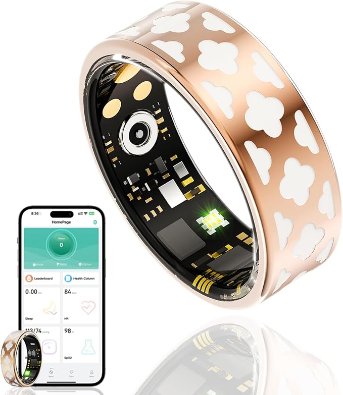 Smart Ring Health Tracker, Sleep Tracker Ring with Heart Rate, Blood Oxygen, Sleep Quality Monitoring, Air Gesture (Black, Size 7-14)