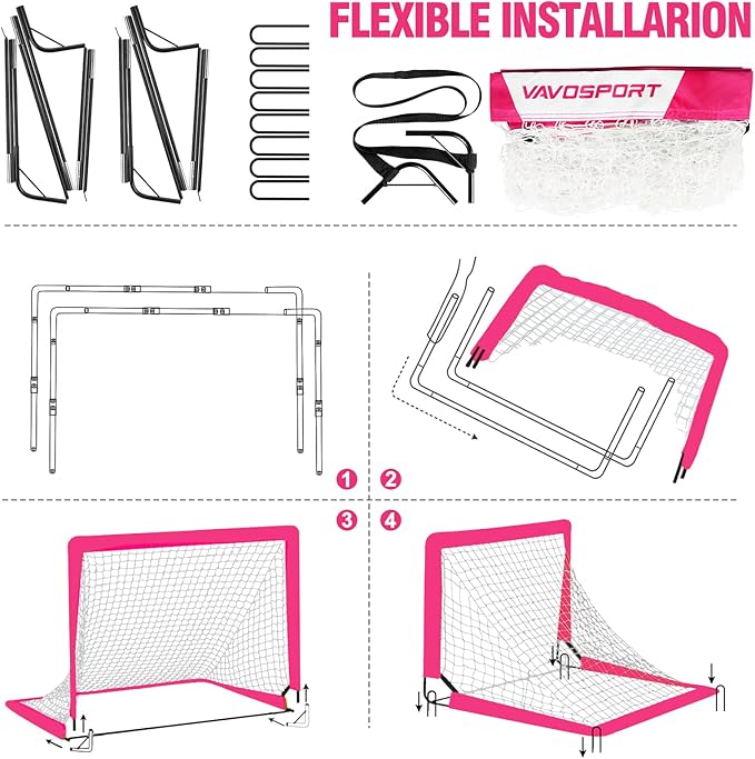 Kids Soccer Goals for Backyard Set - 2 of 4' x 3' Portable Soccer Goal Training Equipment, Pop Up Toddler Soccer Net with Soccer Ball, Soccer Set for Kids, Youth Outdoor Games, Sports, Play