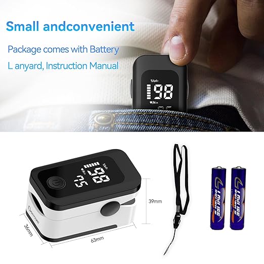 Berrcom Finger Pulse Oximeter for Adults, Accurate SpO2 & Pulse Rate Monitor with LED Display & Lanyard Included