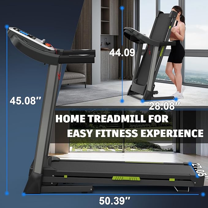 3.5HP Folding Treadmill for Home Use - 330 lb Weight Capacity, 17" Wide Belt, 7.5 MPH Speed, Quiet Motor, LED Display, Heart Rate Monitor - Perfect for Compact Spaces