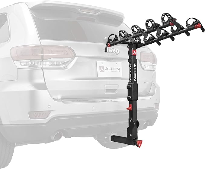 Allen Sports Premier Locking Quick Release 5-Bike Carrier for 2 in. Hitch, Model QR555 & Tension Bar Bicycle Cross-Bar Adaptor, Black, One Size