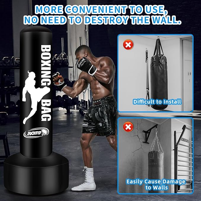 Standing Punching Bag for Adults with Pump and Gloves, 69'' Kick Boxing Bag with Stand Inflatable Freestanding Heavy Bag Kicking Bag for Training MMA Muay Thai Fitness