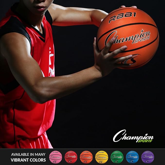 Champion Sports Rubber Basketballs – Heavy Duty Pro-Style, Indoor/Outdoor Use, Premium Basketball Equipment for Physical Education, Various Sizes & Colors (Size 3, 5, 6, 7)