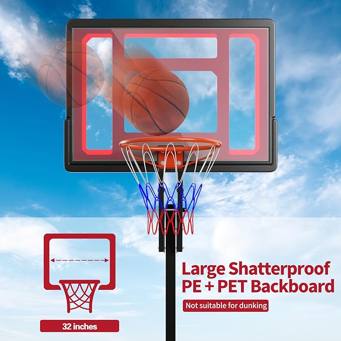 Giantex 10 Ft Basketball Hoop Outdoor - 5 FT to 10 FT Height Adjustable Indoor Portable Basketball Goal System with 2 Wheels, Weight Bag, Fillable Base, 32" Backboard, Perfect for Kids Teens Adults