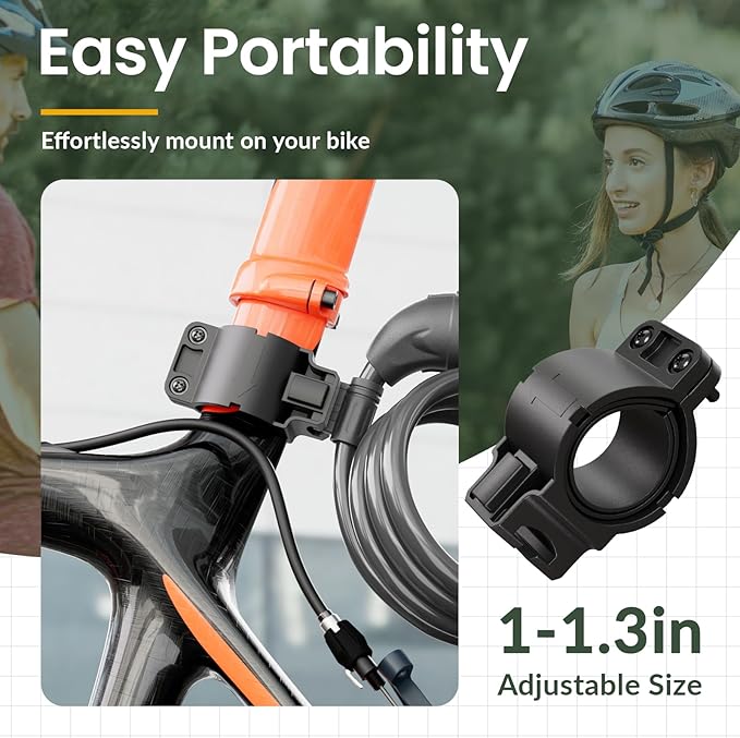 Titanker Bike Lock, Bicycle Lock 4 Feet Cable Lock 1/2 Inch Resettable Bike Lock Combination with Mounting Bracket, Bike Accessories for Bicycle, Electric Scooter, Motorcycle