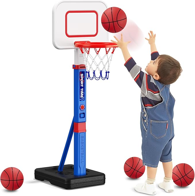 Toddler Basketball Hoop, 55" Height Adjustable Basketball Hoop for Kids 1-3 3-5, Kids Basketball Goal, Indoor Outdoor Sport Toys Christmas Birthday Gifts for Baby Boys Girls
