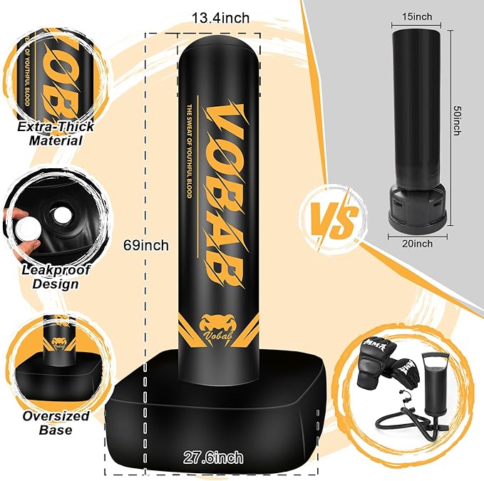 Freestanding Punching Bag for Adult Teens, 70" Heavy Punching Bag with Boxing Gloves and Electric Air Pump for Beginners Kickboxing Training MMA Muay Thai Fitness Office Home Gym