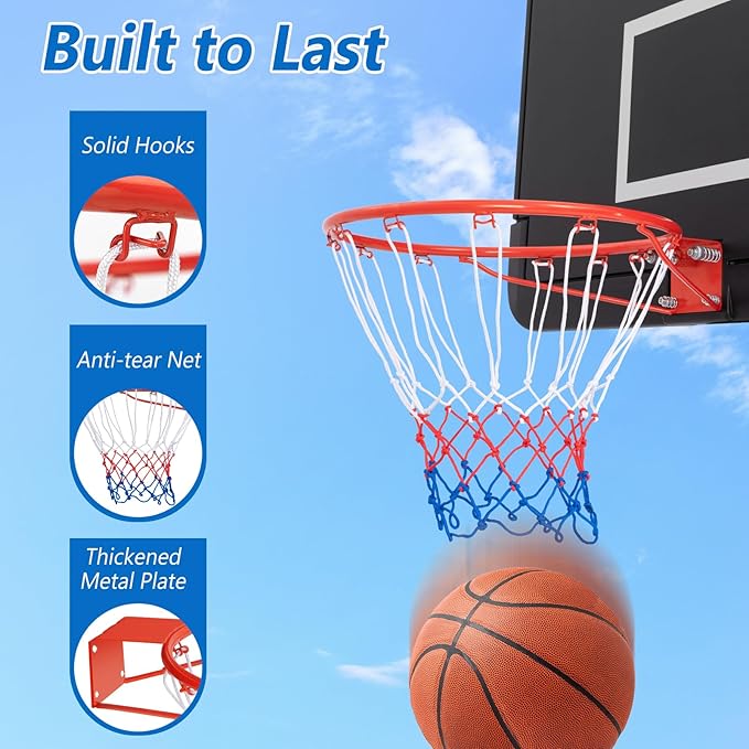 Goplus 18’’/15’’ Replacement Basketball Rim, Wall Door Mounted Basketball Hoop with All Weather Net, Indoor Outdoor Hanging Basketball Rim Goal Outside
