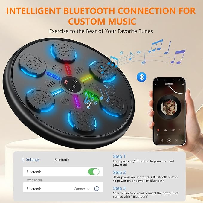 jiaao Music Boxing Machine, 2025 Upgrade Workout Machine for Adults Women Kids, Smart Bluetooth Boxing Music Trainer, with LED Wall Mounted Musical Punching Pad，with Premium Boxing Gloves