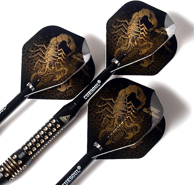 CUESOUL Steel Tip Darts Set 20/22/24 Grams with Deluxe PU Darts case-Black Scorpion Series