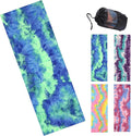 Tie-Dye Hot Yoga Towel with Non-Slip Grip Dots, Microfiber Yoga Mat Sweat Absorbent Mat Cover for Yoga, Pilates, & Workouts - 72" x 24.8", Free Carry Bag (Blue)